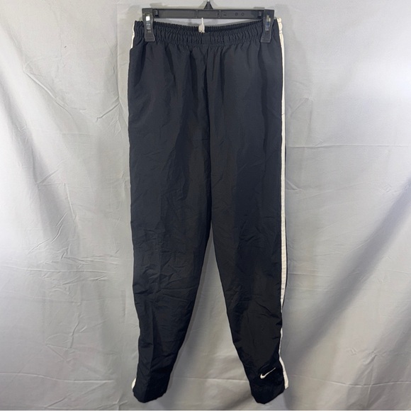 Vintage Nike Pants Mens Small Black White Track Warm Up Ankle Zip Swoosh 90s - Picture 1 of 8